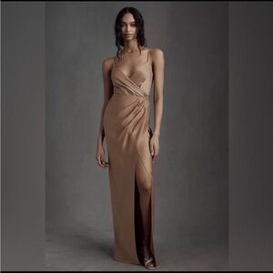 BHLDN Anthropologie Freya Satin Charmeuse Dress Gown Rose Champagne Size 6 NWT